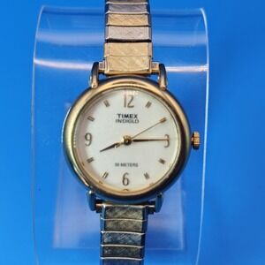 Vintage 1996 Timex Indiglo 23mm Two Tone Women's Quartz Watch Stretch‎ Bracelet